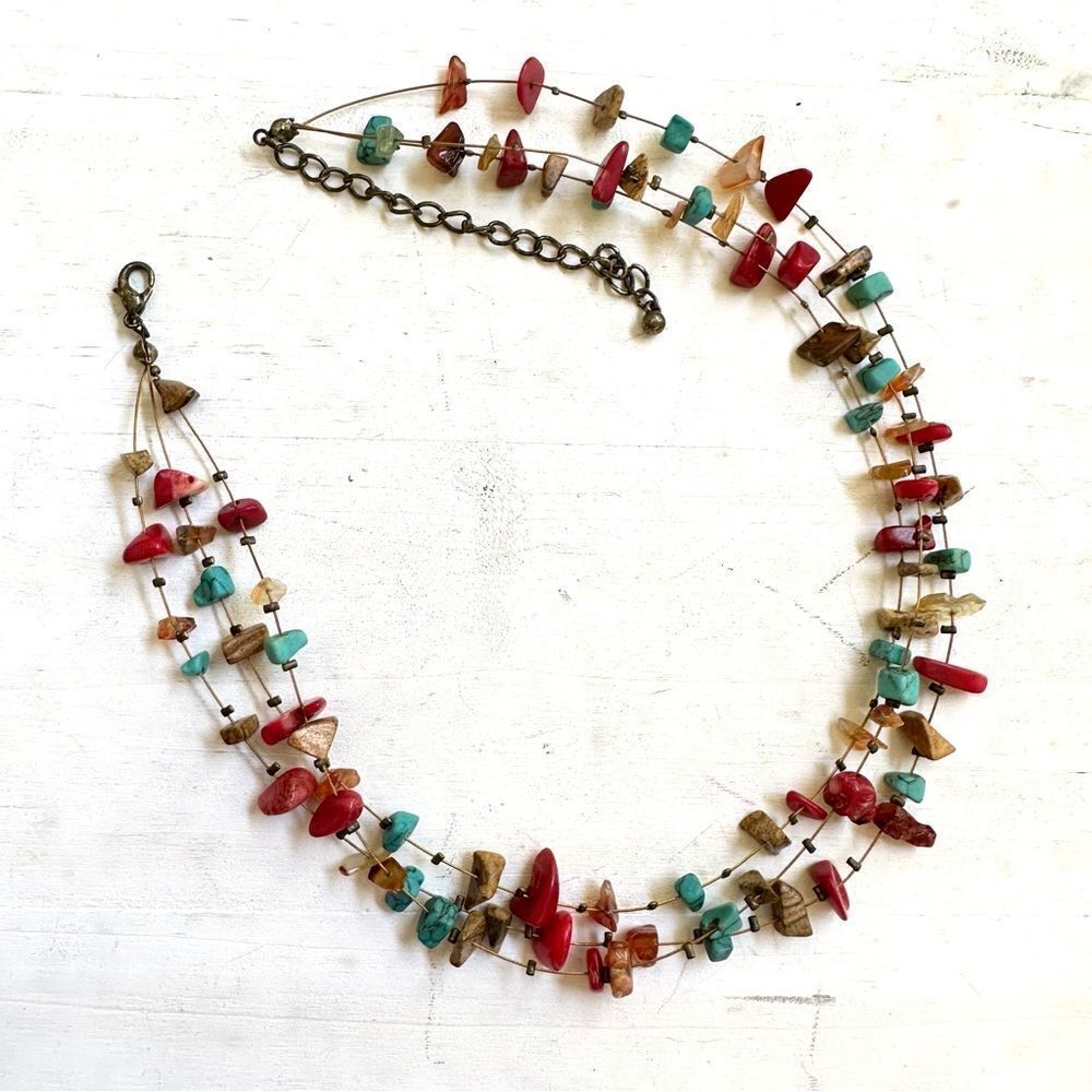 Colorful multi strand chip stone necklace - Picture 2 of 8